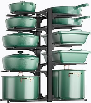 ORDORA 10-Tier Pots and Pans Organizer under Cabinet, Kitchen Cabinet Organizers and Storage, Heavy Duty Pots and Pan Storage Rack Organizer inside Cabinet, Adjustable