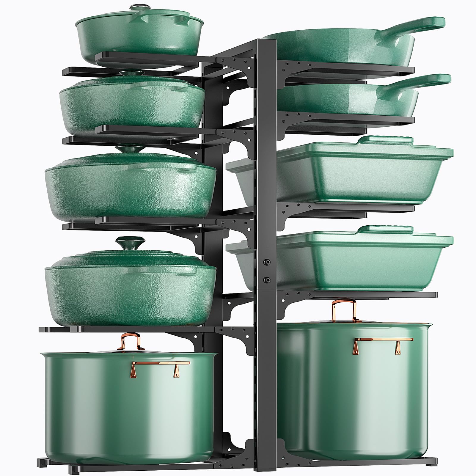 ORDORA 10-Tier Pots and Pans Organizer under Cabinet, Kitchen Cabinet Organizers and Storage, Heavy Duty Pots and Pan Storage Rack Organizer inside Cabinet, Adjustable