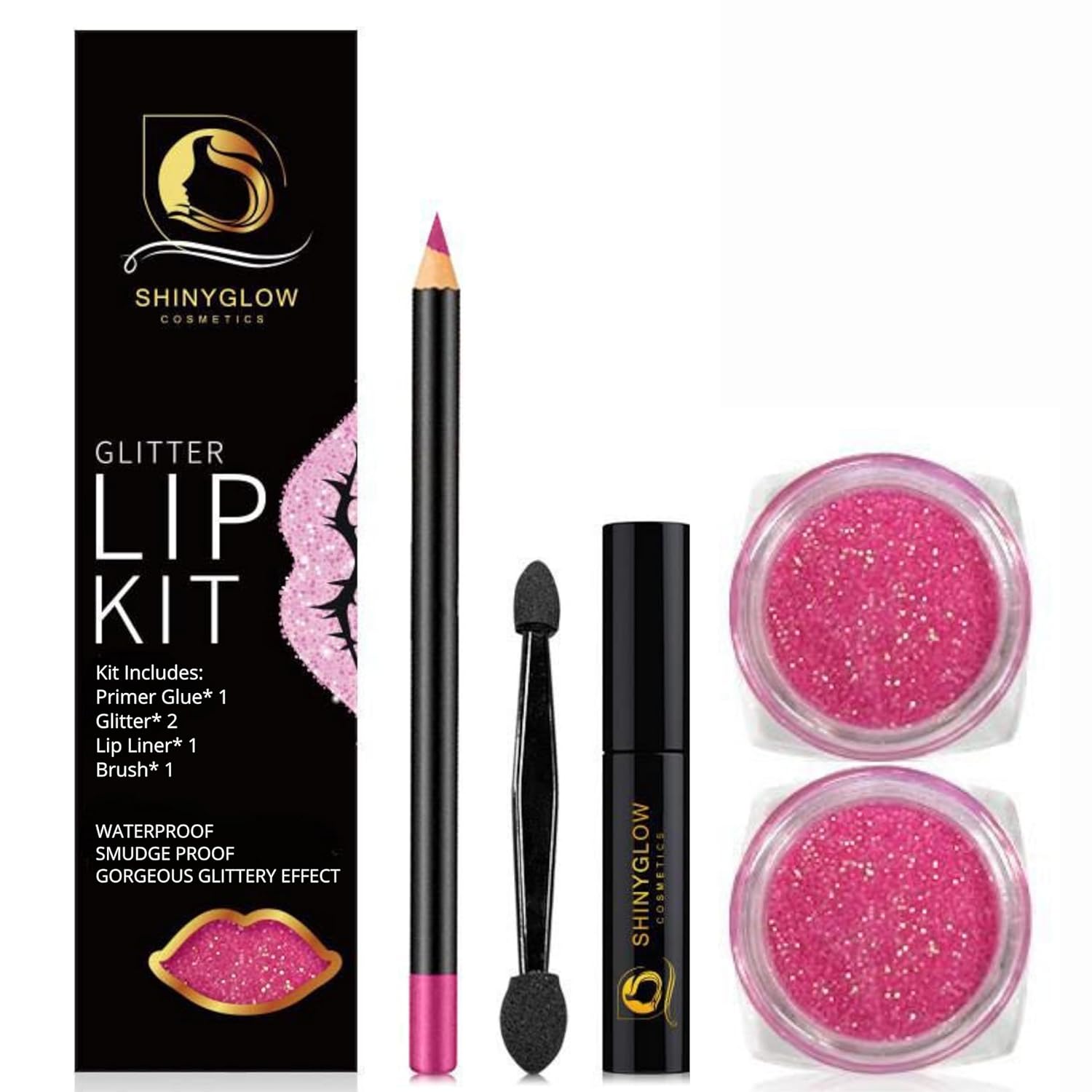 ShinyGlow Cosmetics Glitter Lip Kit Long lasting, Smudge