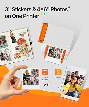 Liene Amber M110 Bluetooth Photo Printer 80 Sheets, Portable Photo Printer for iPhone, Thermal Dye Sublimation, Picture Printer 60 Sheets 4x6 Paper & 20 Sheets 3 Square Sticker Paper & 2 Cartridges