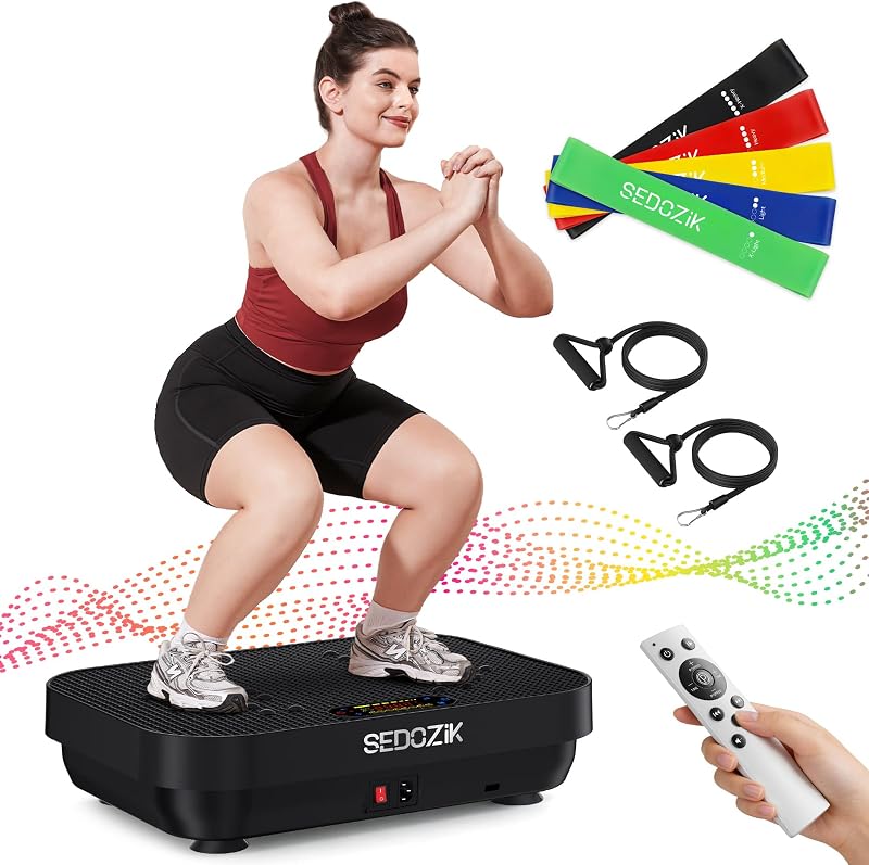 SEDOZIK Placa Vibratoria para Drenaje Linfático con Bandas Bluetooth, Negro | 2026 Máquina de ejercicio con placa vibratoria de cuerpo completo mejorada de 450 libras de capacidad para perder peso, equipo de entrenamiento para mujeres y hombres