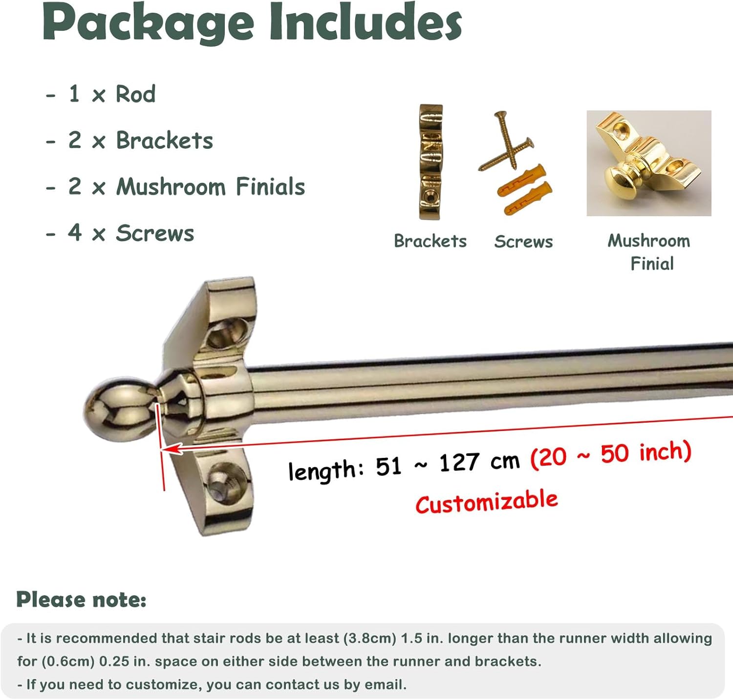 Stair Rods Polished Gold Stair Carpet Rods, Brass Stair Rods Decorative Stair Carpet, 66 71 81cm Tubular Rod for Carpet Runners, Carpeted Stairs Replacement Rod(14pcs,97cm(38in))