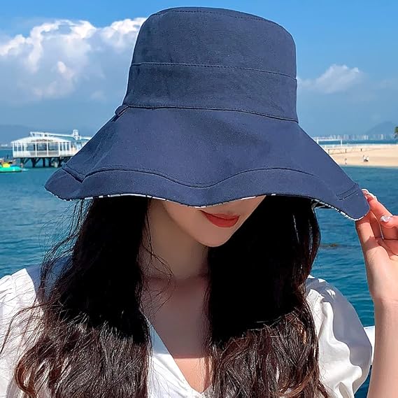 Reversible Floral Sun Hats UV Protection UPF Packable Wide Brim Chin Strap Women