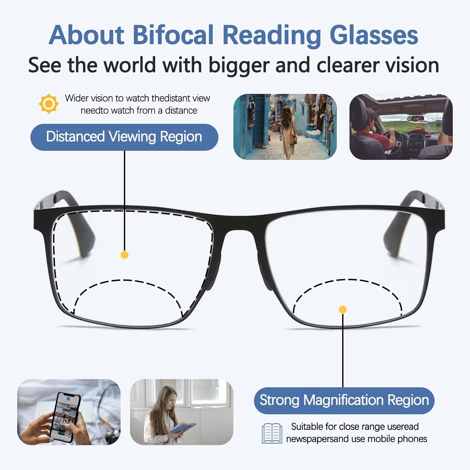 Metal Photochromic Bifocal Reading Glasses for Men Bifocal Readers Transition Blue Light Blocking UV400 Glasses - Image 3