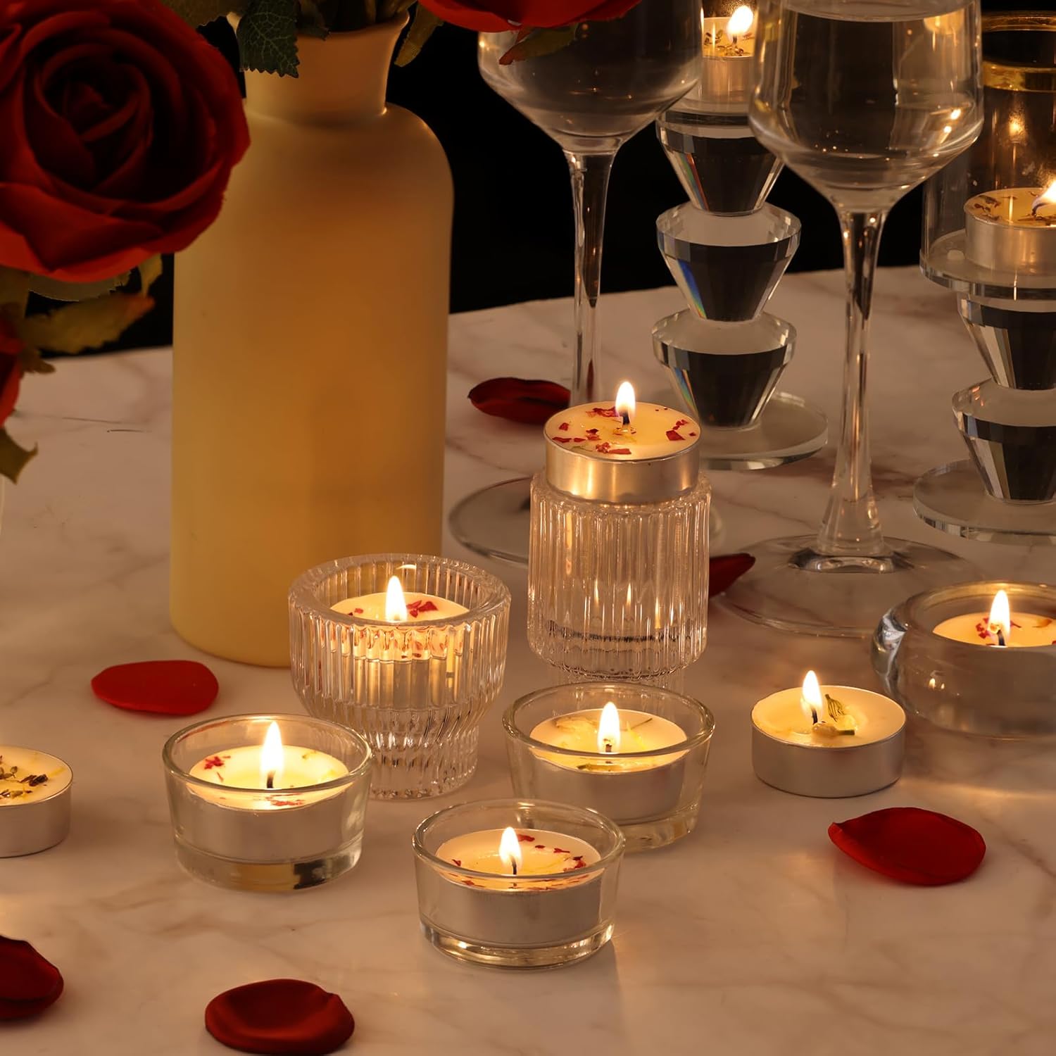 Rose Scented Tealight Candles 16 Pack - 4-Hour Palm Wax White Tea Lights, Plant Dried Flower Tea Lights Candle (Paraffin-Free), Scented Votive Candles for Home/Yoga/Bath/Meditation - Image 4