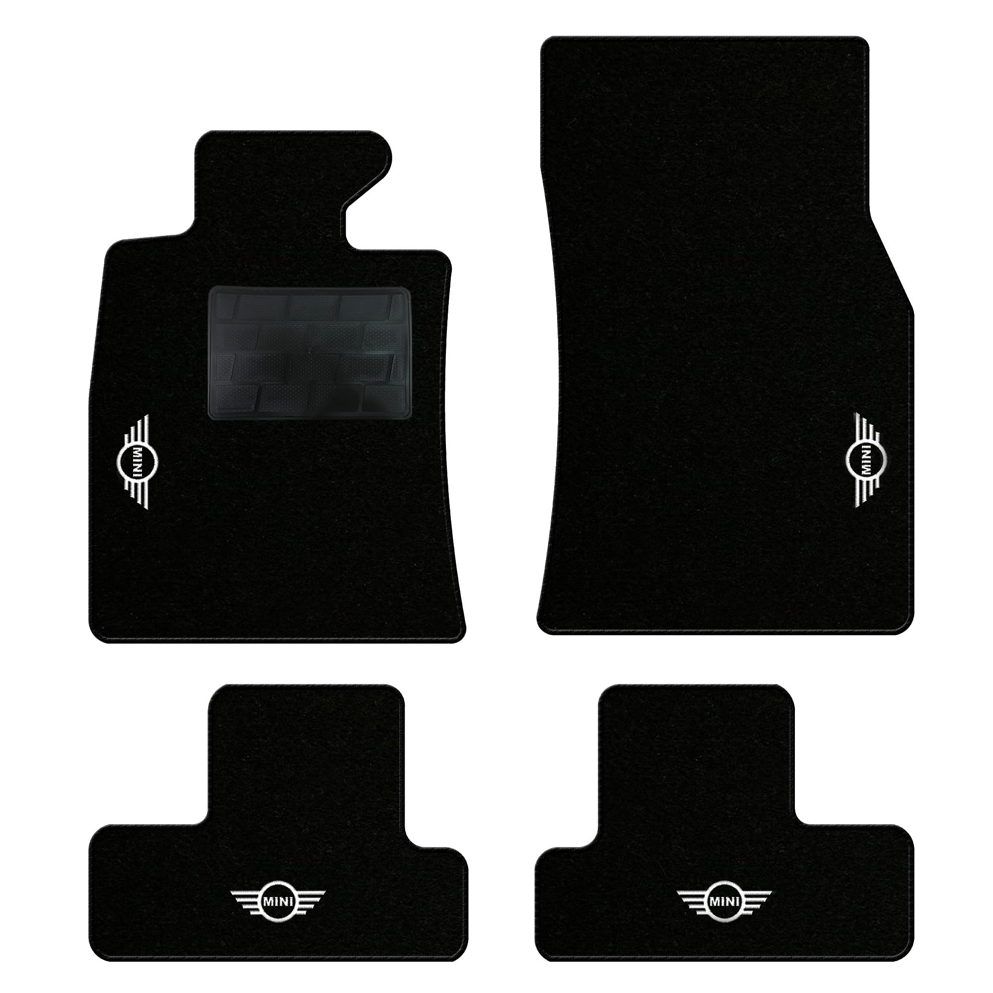 QUEMAR Tappetini Auto compatibili con MINI R56 R57 R58 Coupé R59 Roadster 2007-2013/Kit Tappeti Moquette Gomma su Misura (Set 2 Ant.+2 Post.)/Ricami e Colori Personalizzati (Bordo Nero, 4 Ricami)