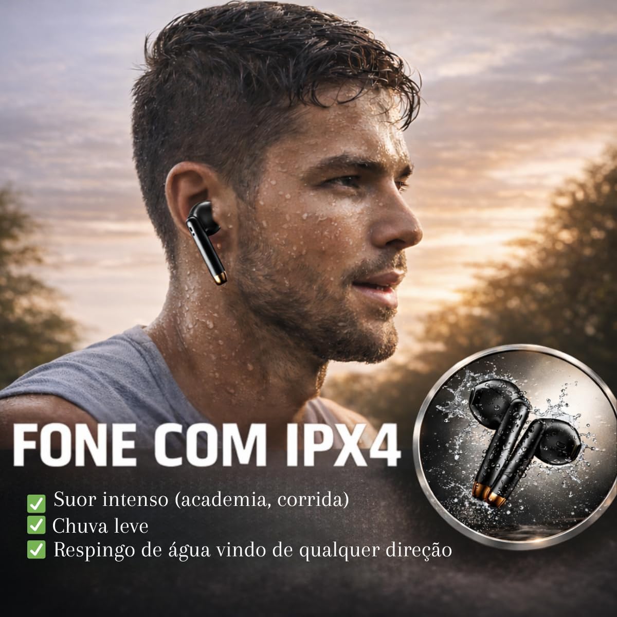Man running while wearing the IPX4 water-resistant earbuds
