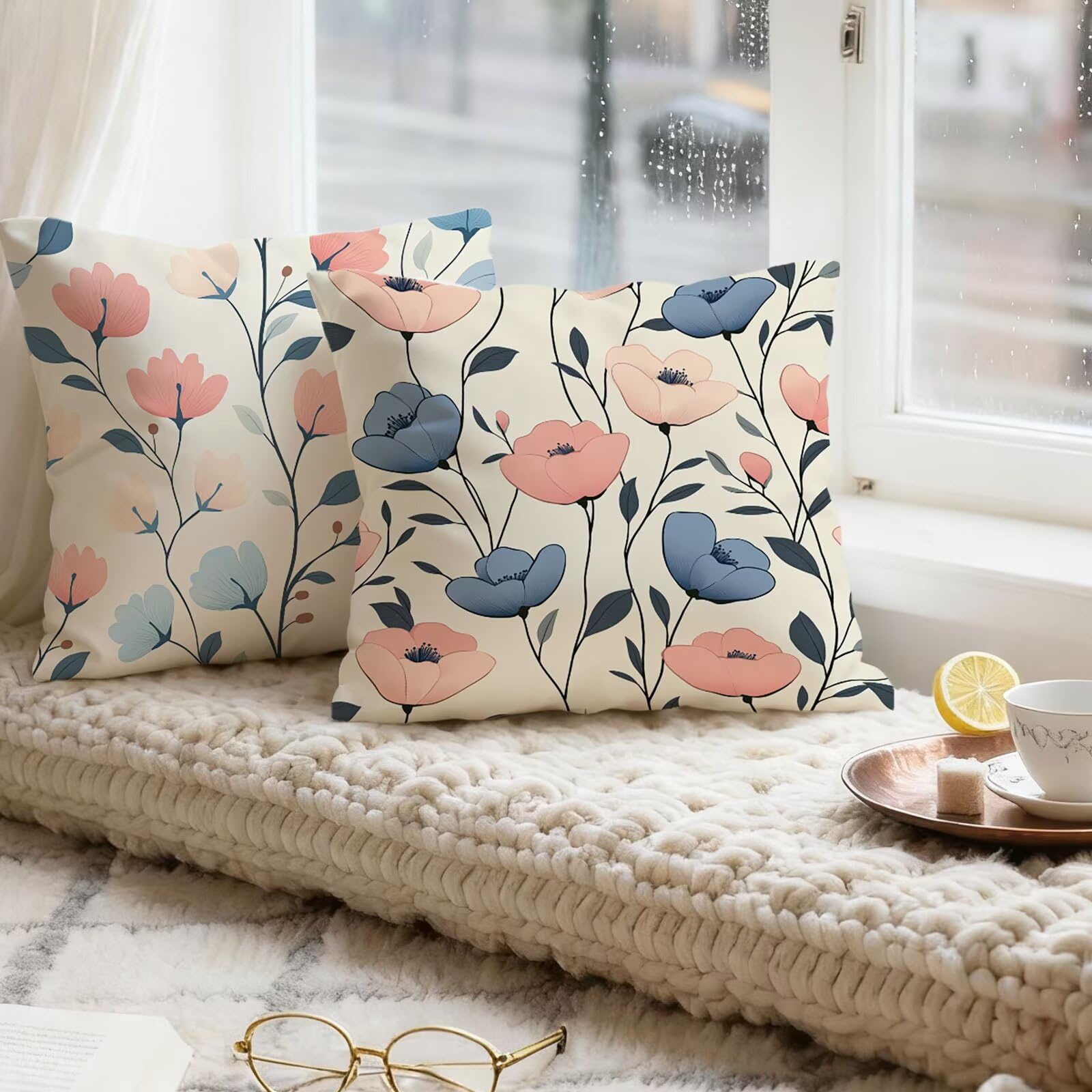 Rose Housse Coussin 60x60 Fleur Taie Oreiller 60x60 Lot de 4 Super Doux Protege Oreiller 60 x 60 Decoration Automne Taie D'oreiller Carrées Coussin Canape, pour Maison Chambre Canapé Chaise E - 488