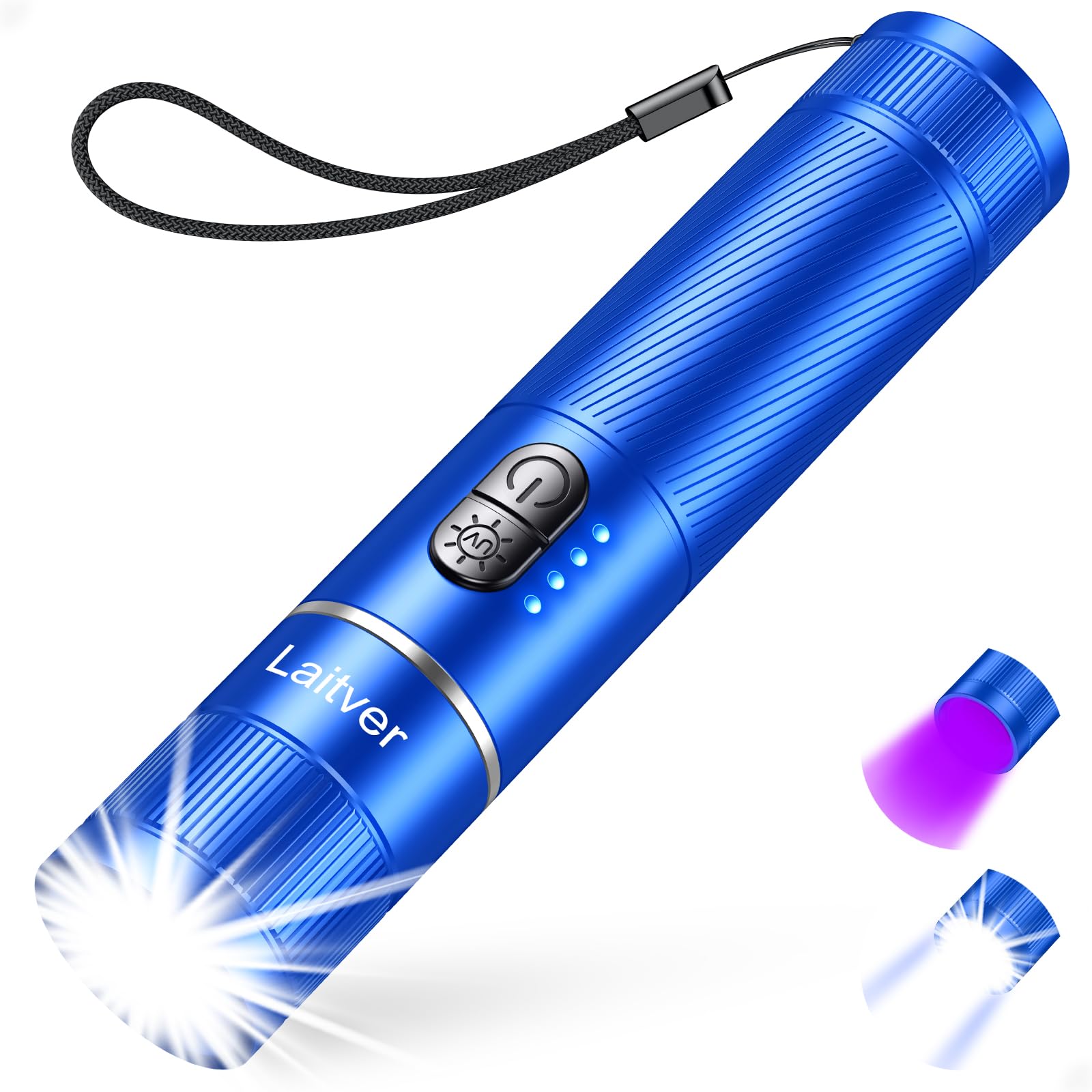 Taschenlampe LED/UV Aufladbar 2 in 1, Laitver 2000L Superhell Taschenlampen 395nm Mini Schwarzlicht 6 Modi, Zoombar Lange Akkulaufzeit Wasserdischt, für Beleuchtung & Erkennung von Tierurin