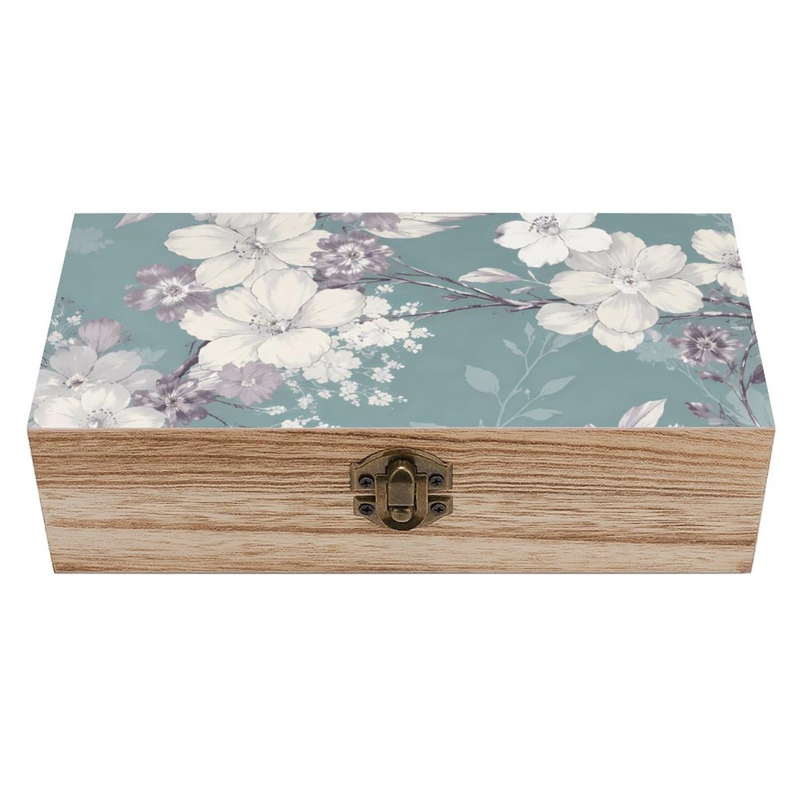 HLBSDM Sage And Flower Pattern Wooden Storage Box
