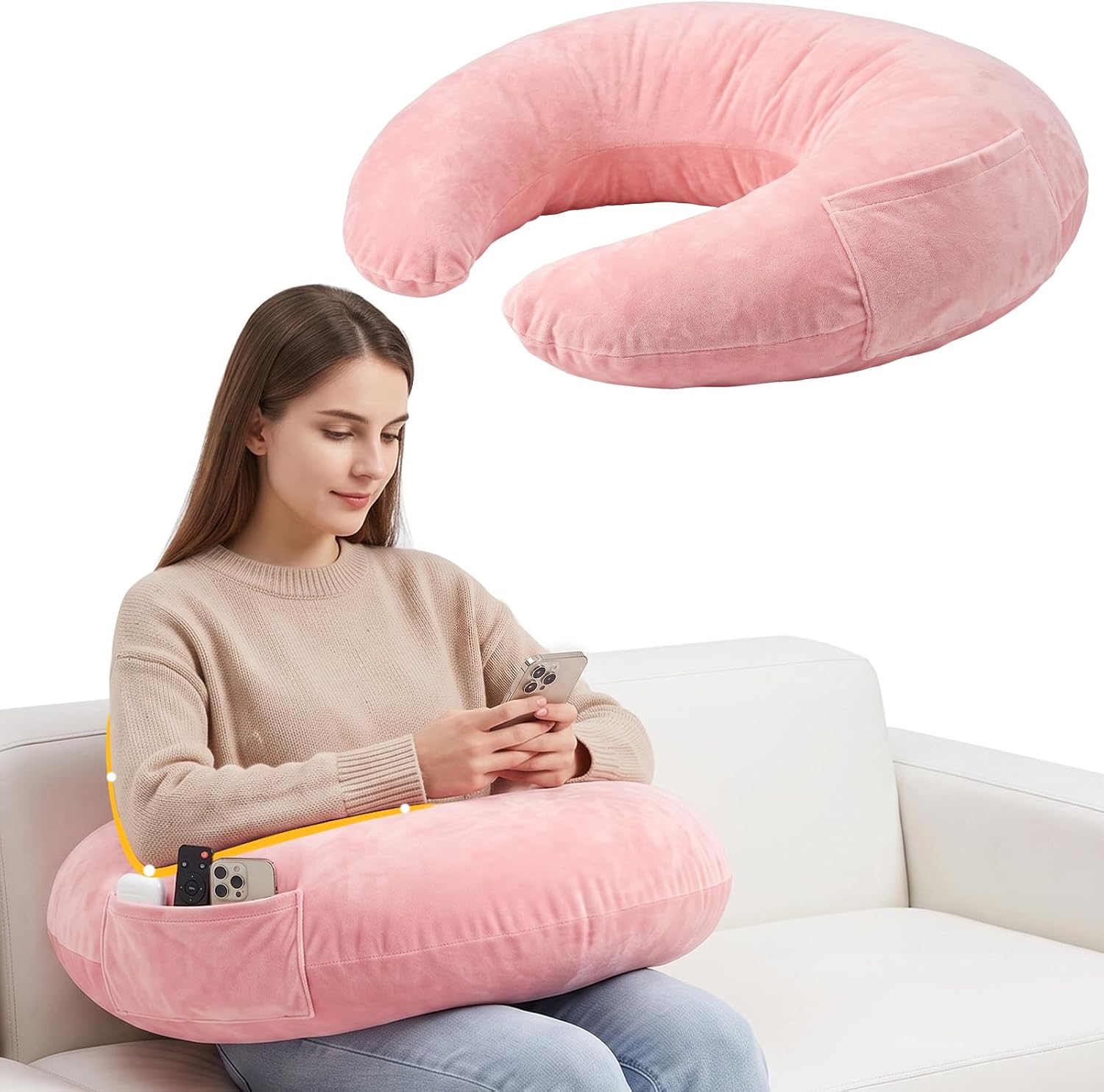 Reading Gaming Pillow for Lap with Pocket，Supportive Shredded Foam