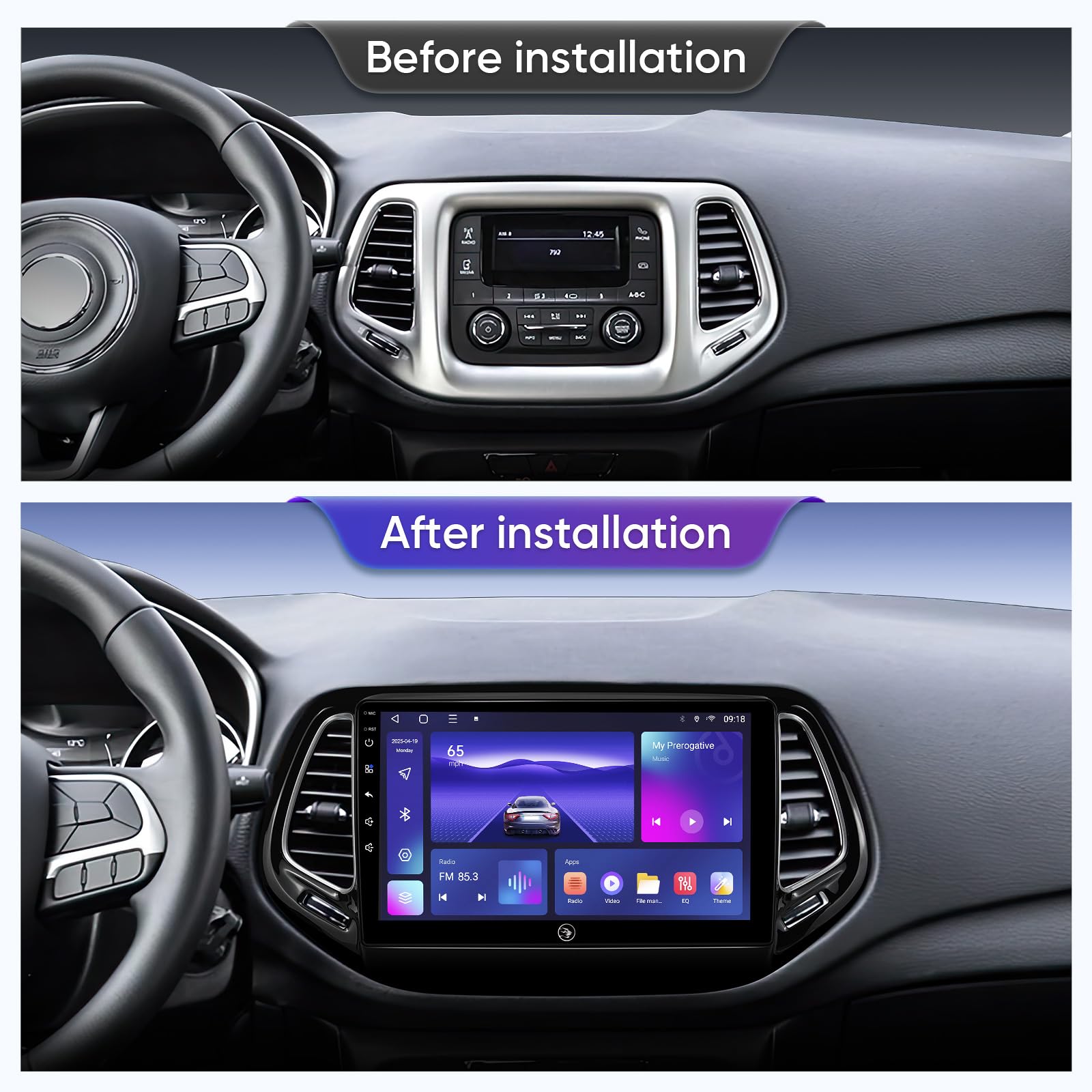 10inch 8Core (6G+128G) Android Car Stereo Radio for Jeep Compass 2017 2018 2019 2020,with 5GWiFi Built-in Wireless Carplay Android Auto SWC GPS Navigation Back up Camera Replacement