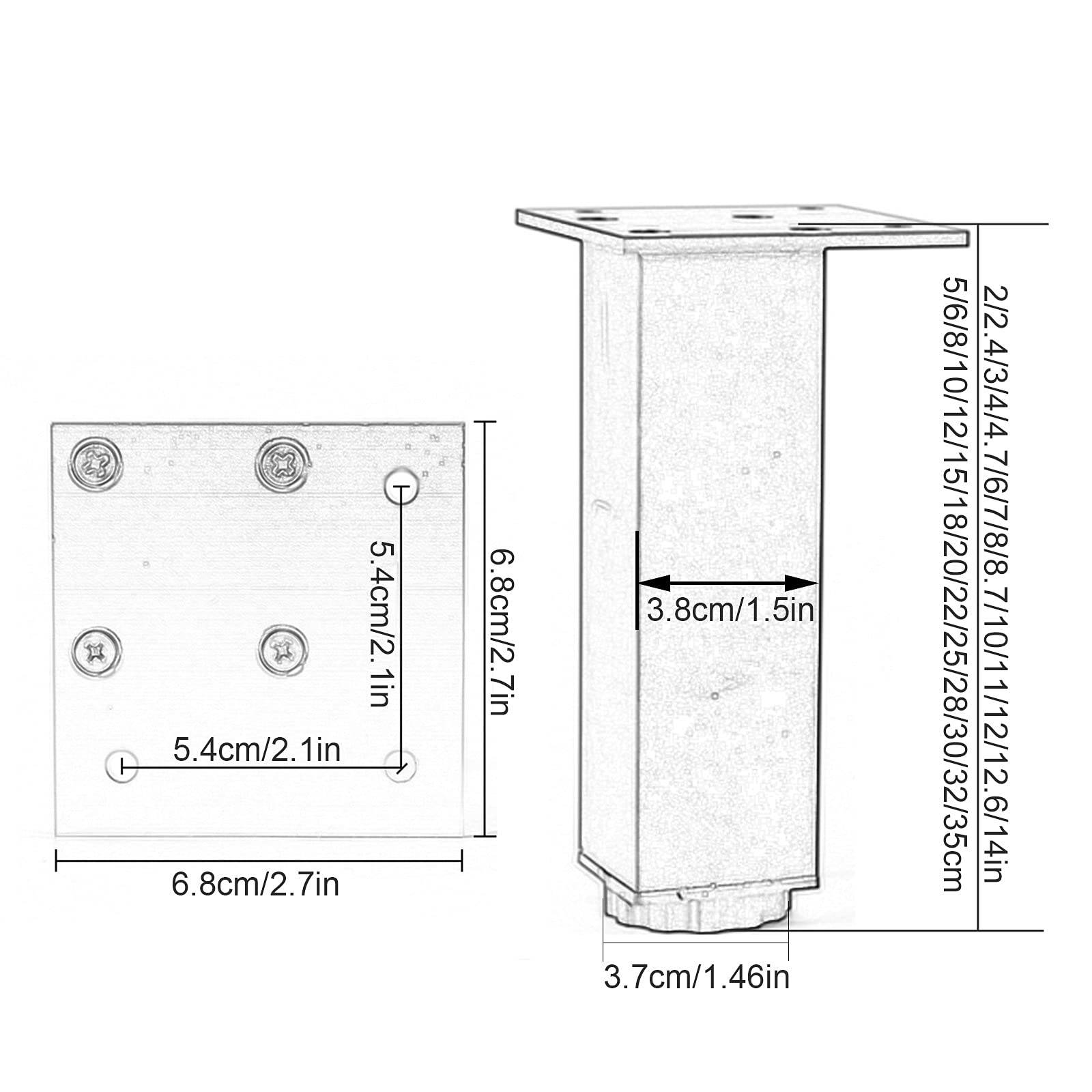 Metalen Aluminium Meubelpoten, Diy Meubelpoten, Set Van 4 Vierkante Vervangbare Poten, Voor Tv-tafels, Banken, Badkamers, in Hoogte Verstelbaar, Antislip Bankvoeten,White-22cm/8.7in
