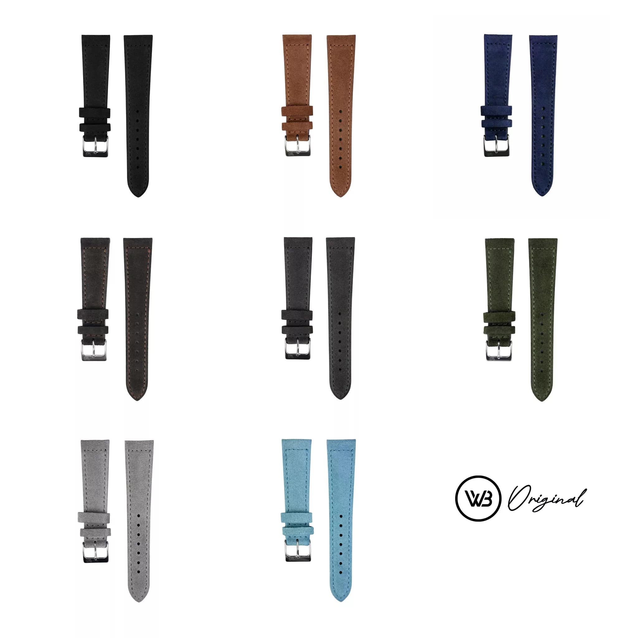 Classic Wildleder-Uhrenarmband | 8 Farben - 18, 19, 20, 21, 22 mm - Schließe: Silber Poliert | Leder | Ersatz-Armband