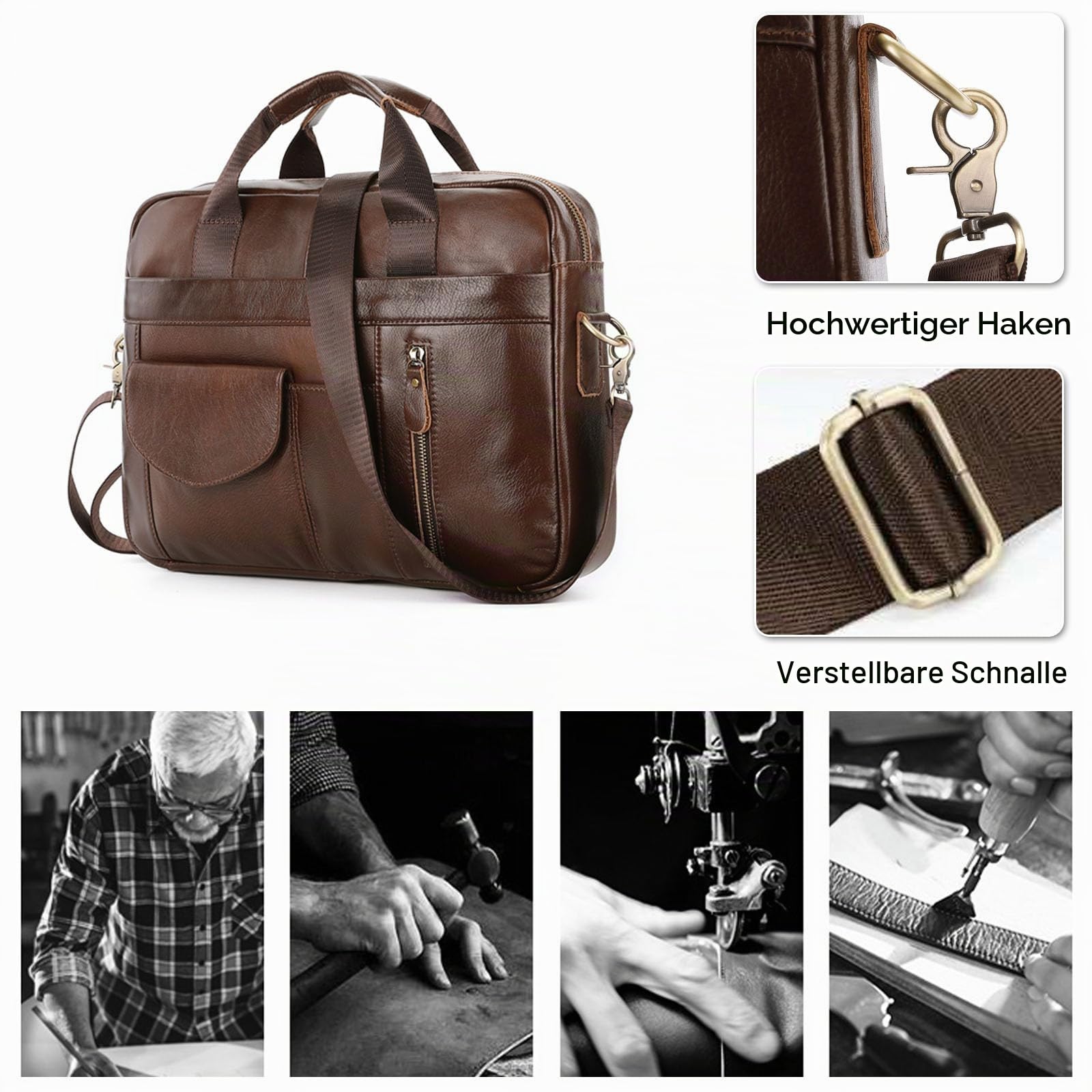 FANDARE Herren Aktentasche Umhängetasche Leder Mann 15.6 Zoll Laptoptasche Damen Henkeltasche Arbeitstasche Business Handtasche Tragetasche Schultertasche Leder Messenger Crossbody Briefcase Braun