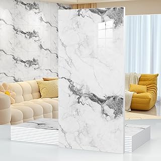 10pcs Marble Peel and Stick Waterproof Wall Panels,Heat-Resistant Backsplash Tile, 23.6"x11.8" PVC Foam Wall Sticker for Kitchen,Living Rooms,Bedrooms TV Walls,Grey White (Not Real Tile 19.4 Sq. Ft.)