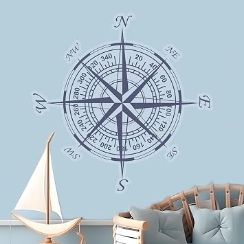 Nautical Compass Wall Decal | Bedroom Decor for Baby Boy & Girl | Party Decorations | Nursery | Multiple Size Options Wide 22"x 22" Height