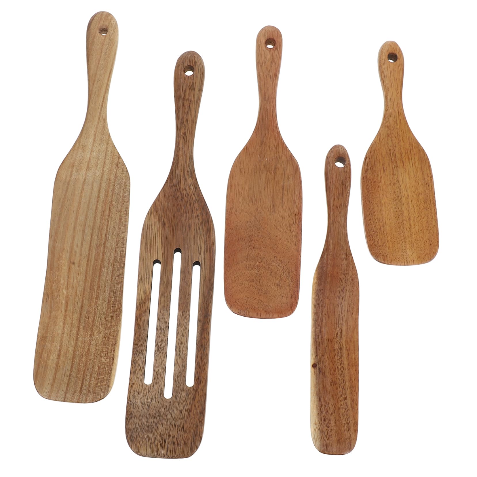 5pezzi Utensili da Cucina Legno Naturale Spatole Multiuso per Servire Mescolare e Raschiare per Pentole Antiaderenti e Cottura Sicura
