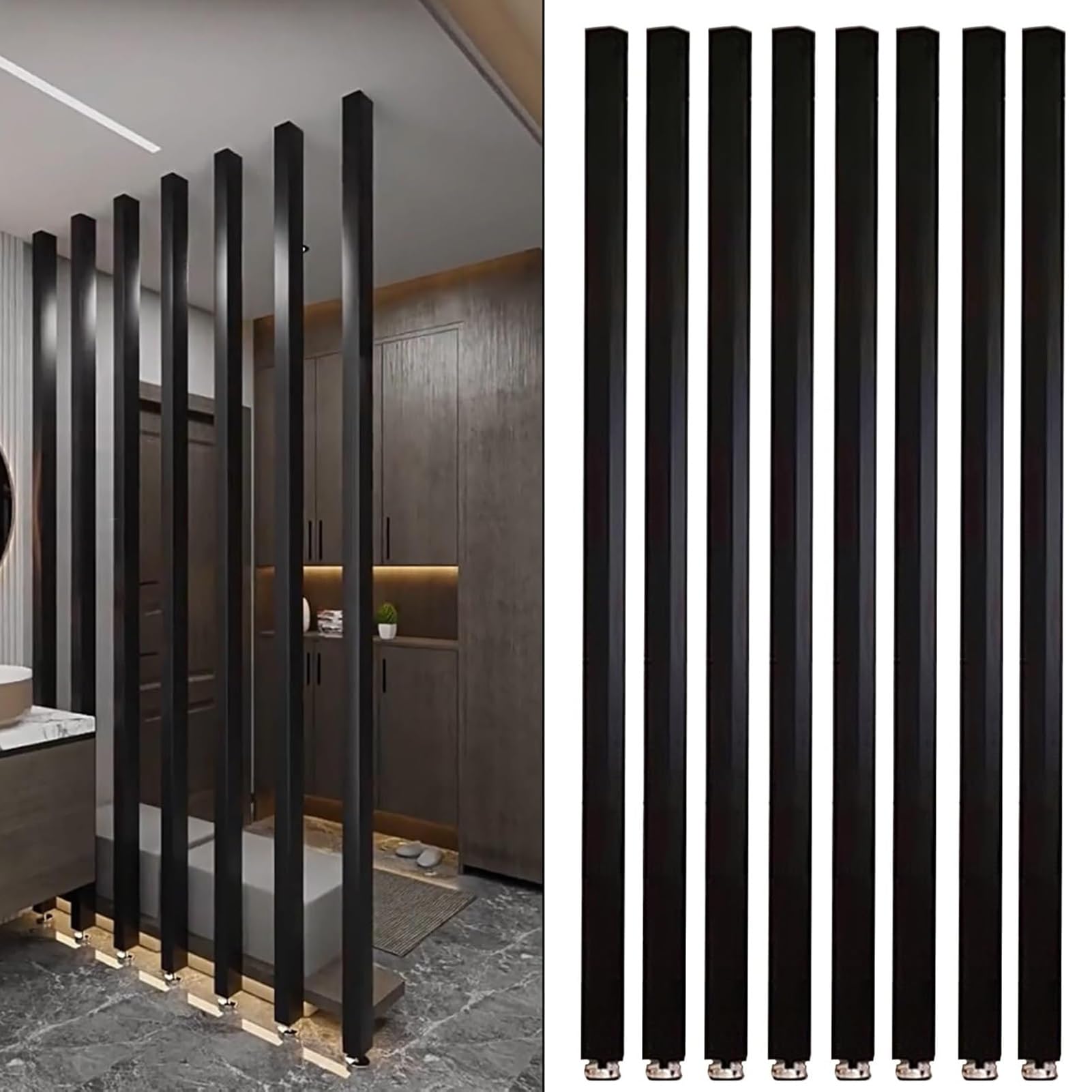 GLETSF 8 Pack Wooden Room Divider Partition, 80-235Cm Adjustable Height Privacy Screen For Office, Restaurant, Living Room & Studio, Easy Install Floor-To-Ceiling Grille-C-155cm/61in/5ft