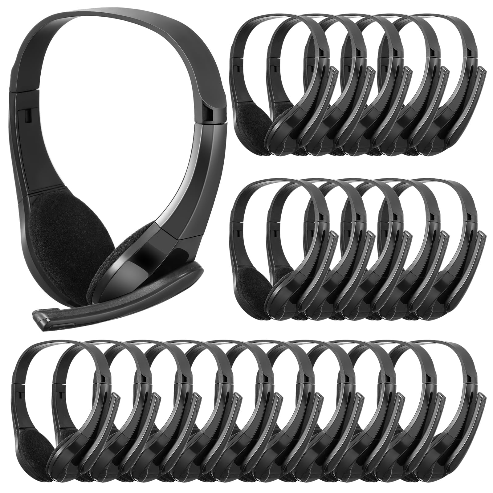 Saysurey 20 Pack Classroom Headphones with Microphone 3.5mm Jack On Ear Bulk Headphones Adjustable Headset Student Headphones for Classroom Computer Laptop School Home Office