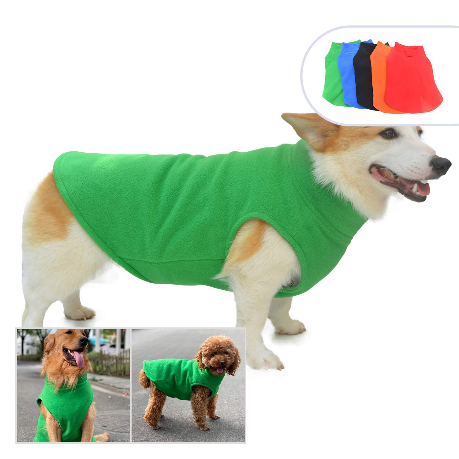 Dog Winter Vest Warm Breathable Dog Polar Fleece Vest Jacket, Lightweight Winter Coat with Leash Neck Hole for Small Medium Large Dogs Green M