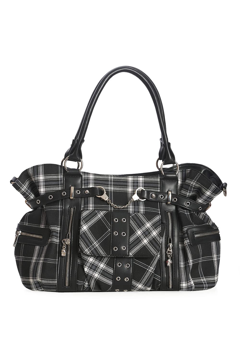 Women's Black Tartan Gothic Punk Rockabilly Handcuff Rise Up Bag BANNED Apparel
