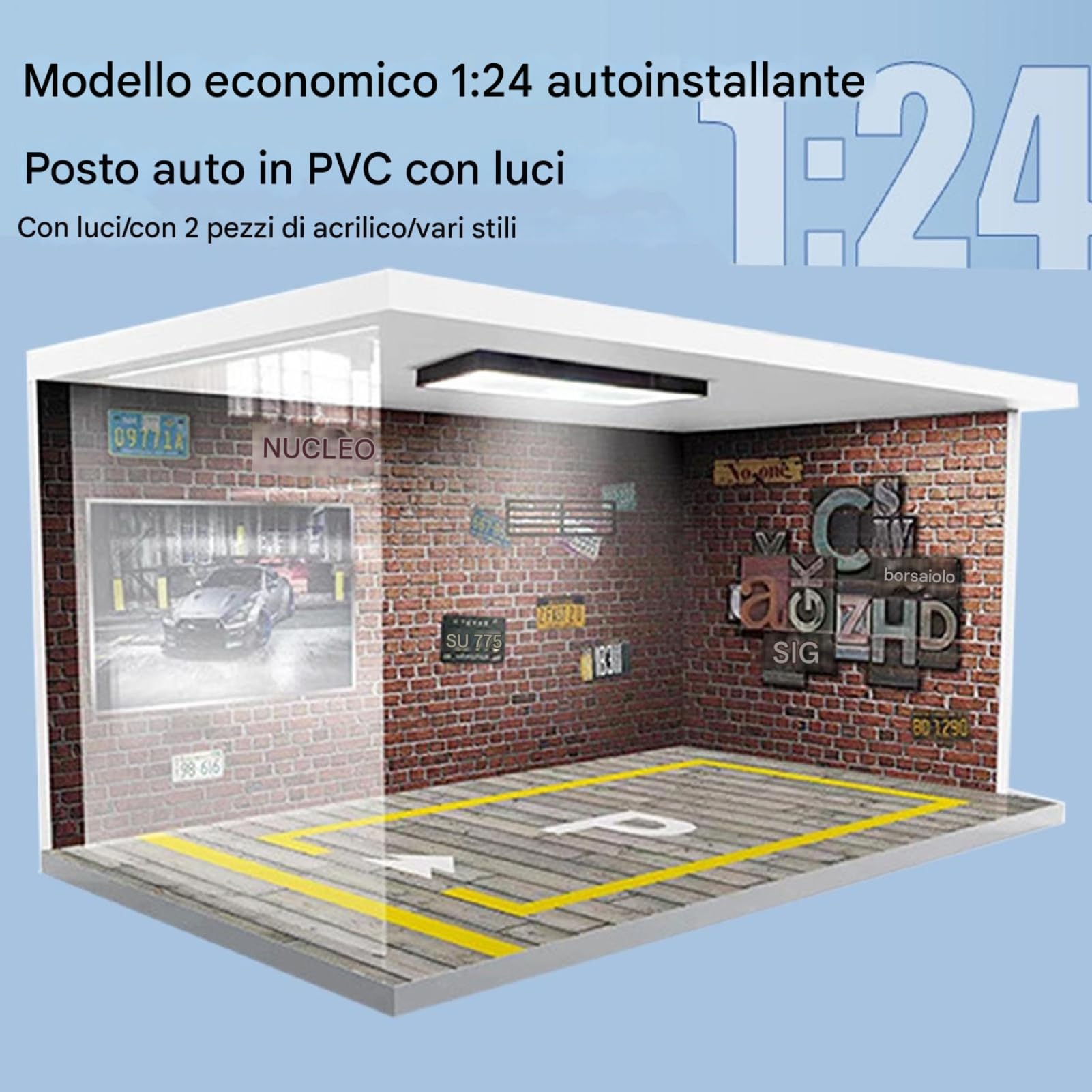 Garage für Vitrine für Automodelle - beleuchtete Sammlervitrine