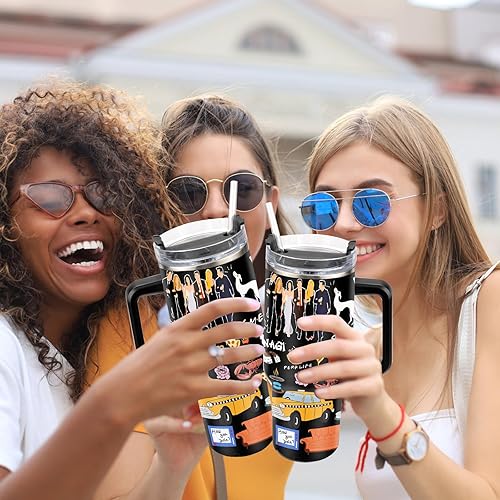 Miniatura 7 de Vaso de 40 onzas con asa y tapa con pajilla, regalos divertidos para programas de televisión, taza de café con aislamiento, botella de agua de acero