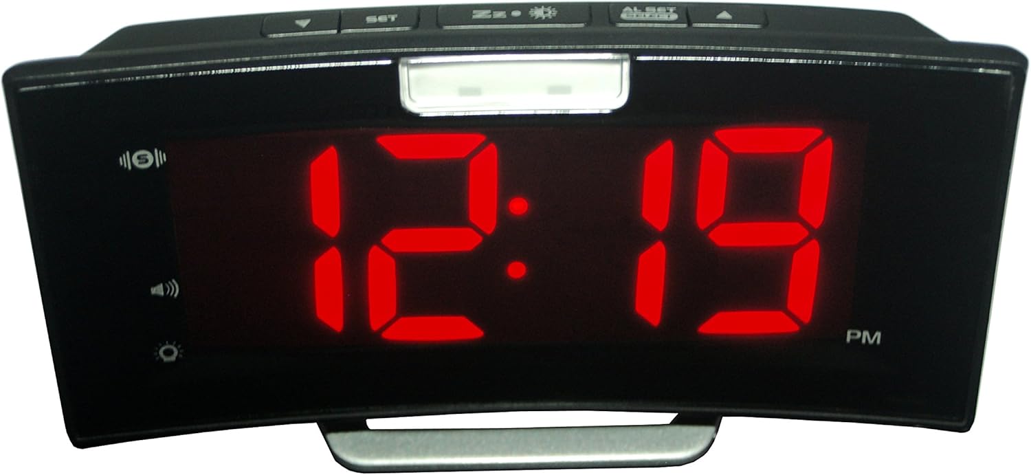 Geemarc Wake 'n' Shake Curve, Extra Loud Alarm Clock with Vibrating Shaker Pad, Extra Bright Flashing Light and USB Charger- UK Version