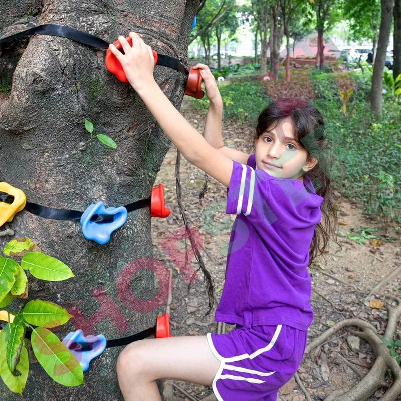 Shopster Ninja Tree Climbing Kit Including 18 Rock Climbing Holds (Big Size) with 6 Rathcets for Kids & Adults, Outdoor Play, Holds up to 150 kg - Multicolor