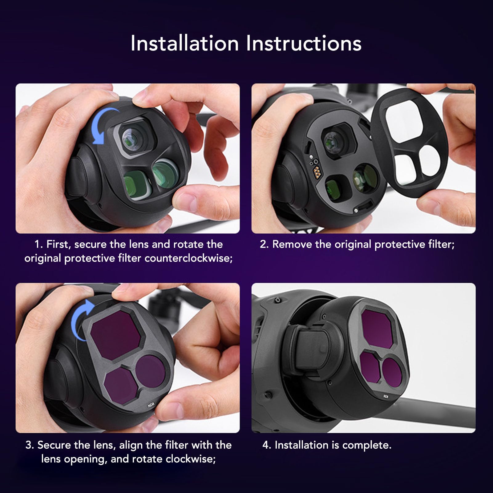Elprico Conjunto de Filtros Cpl ND, Lente de Drones ND8 ND16 ND32 Filtros con Polarizador Ajustable para 4 Pro Accesorios