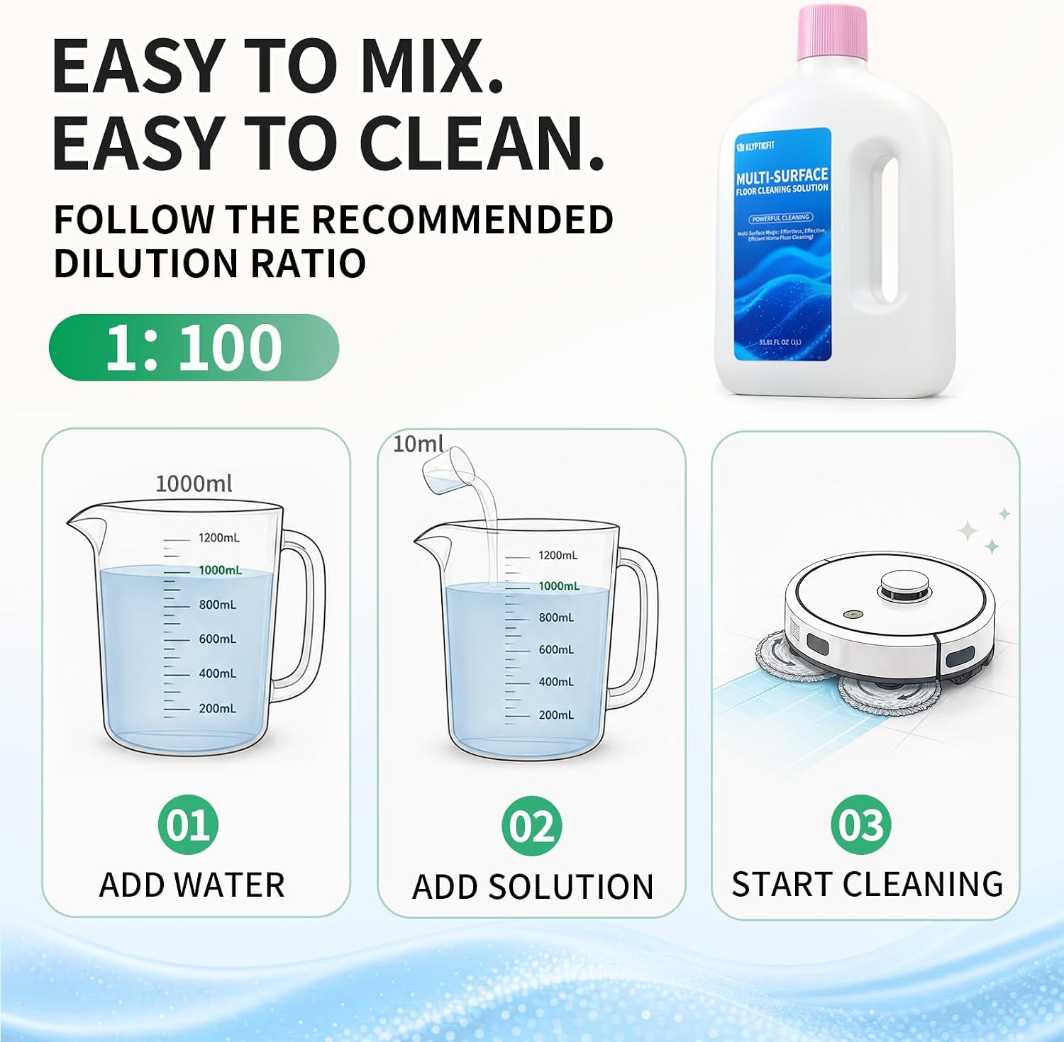 Floor Cleaner Compatible with Dreame Robot Mops, Low-Foam, 33.8 Fl Oz