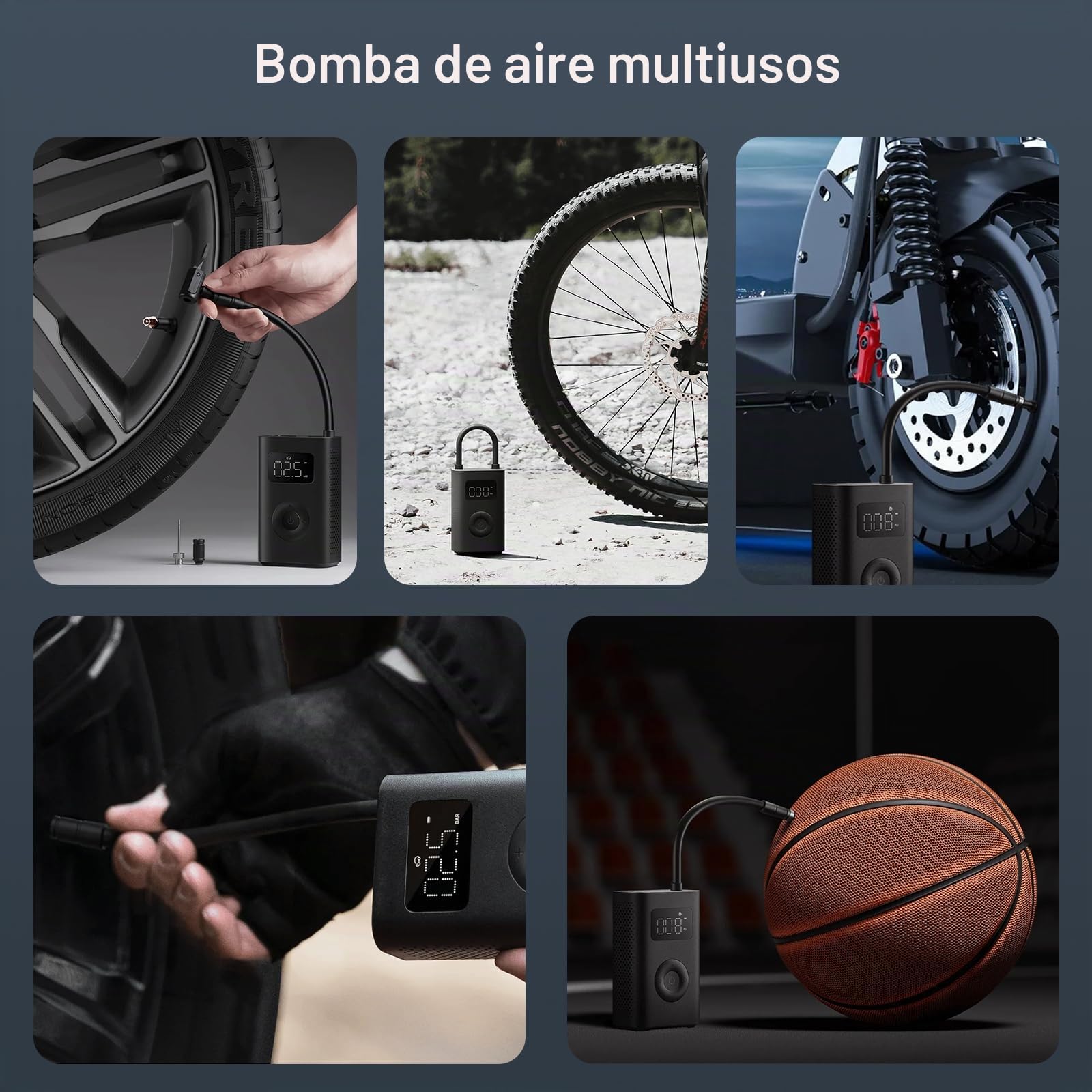 XIAOMI Compresor Aire Portatil 2, Inflador Electrico de 6 Modos, 150 PSI, Batería de 2000 mAh, Pantalla LED, Apto para Coches, Bicicletas, Motocicletas, Scooters y Balones
