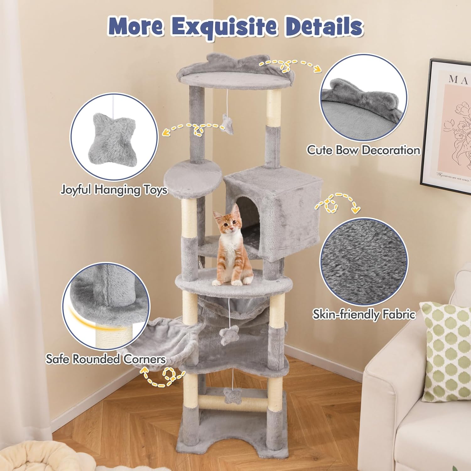 Tangkula Tall Cat Tree, 69 Inch Multi-Level Cat Tower with Sisal Scratching Post, Private Condo, Wide Top Perch, Cozy Hammock, Rotatable Basket, Cat Climbing Tower for Indoor Cats Large Adult