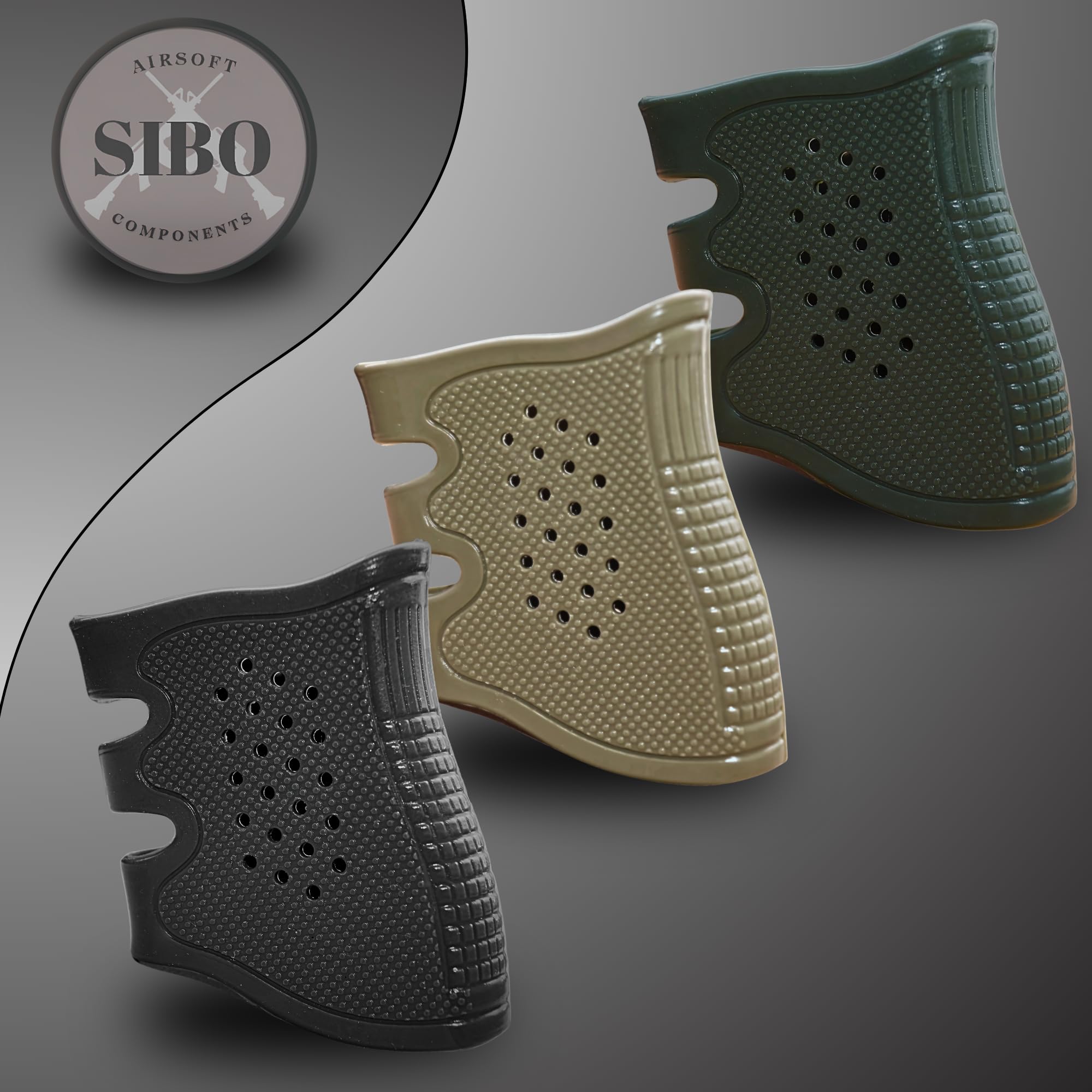 Sibo - Airsoft Funda Pistola para Empuñadura (Pack 2 Unidades) - Grip Ergonómico Antideslizante para Pistola ó Fusil - Funda de Goma Silicona - Accesorio Airsoft, Caza, Tiro, Softair,Outdoor