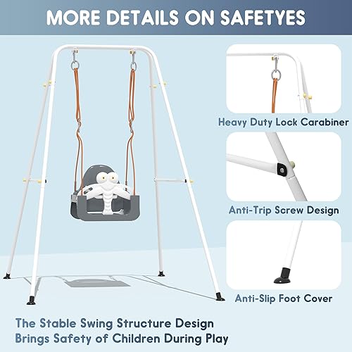 Miniatura 4 de Juego de columpios 3 en 1 para niños pequeños, columpio para bebé con cinturón de seguridad, para interiores y exteriores, asiento de columpio para