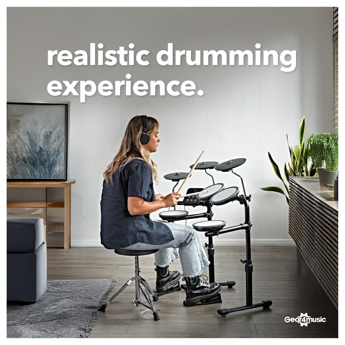 VISIONDRUM Schlagzeug Elektronisch Kinder und Erwachsene - E Drum Set mit 7 Leisen Mesh Pads Elektro Schlagzeug mit Verstärker Drum-Thron Sticks und Kopfhörer - Orange