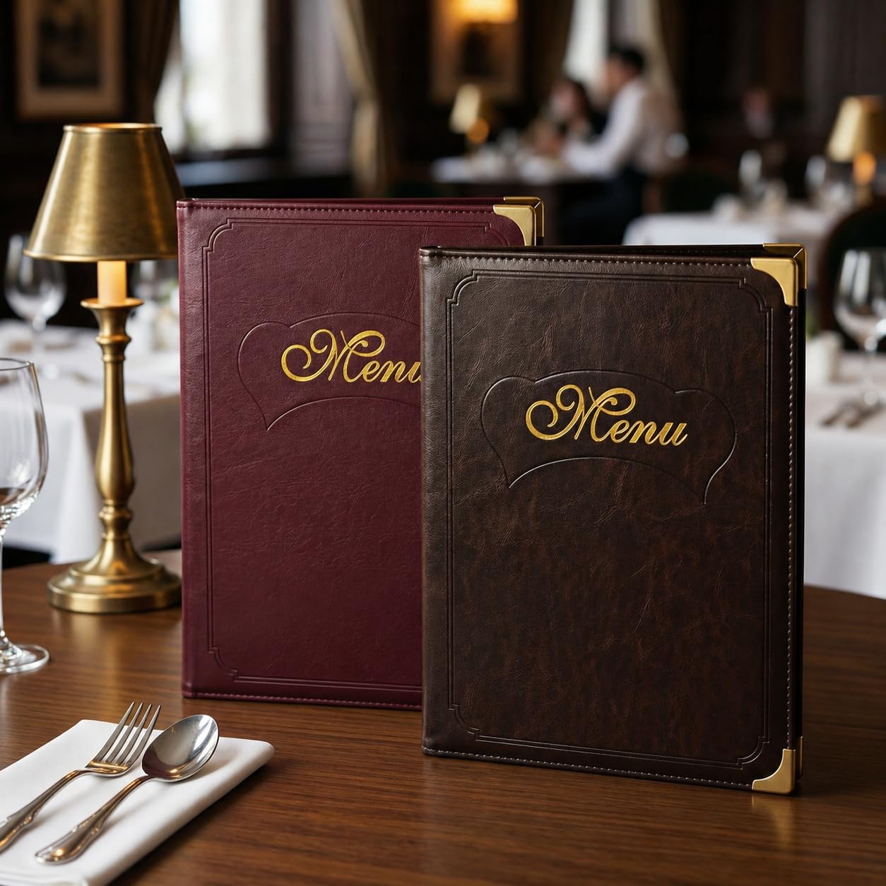 Set di 2 Portamenu A4 in Similpelle Marrone Caffè – 14 Facciate – Porta Menu Elegante, Antimacchia e Durevole per Locali di Ristorazione