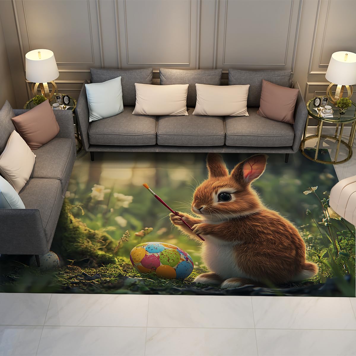 Tappeto lavabile 80x150cm Tappeti di coniglio pasquale fantasioso Spring Forest Carpet sottile per pavimento sottile e morbido per soggiorno Ingresso camera da letto Nursery zerbino Pasquale
