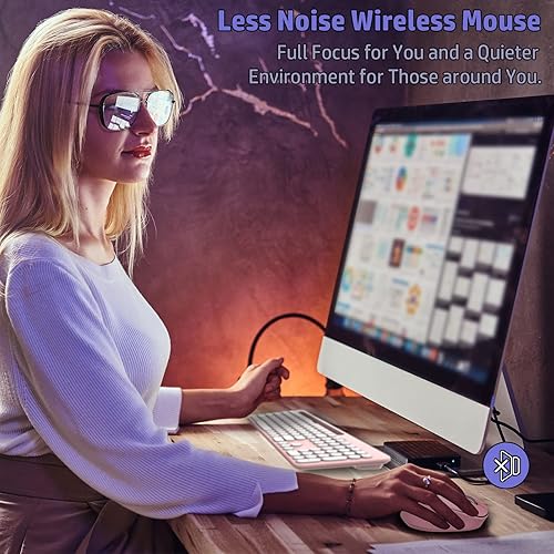 Miniatura 5 de LeadsaiL Combo de teclado y mouse inalámbricos rosados, teclado ergonómico de tamaño completo con soporte para tableta de teléfono, juego de teclado