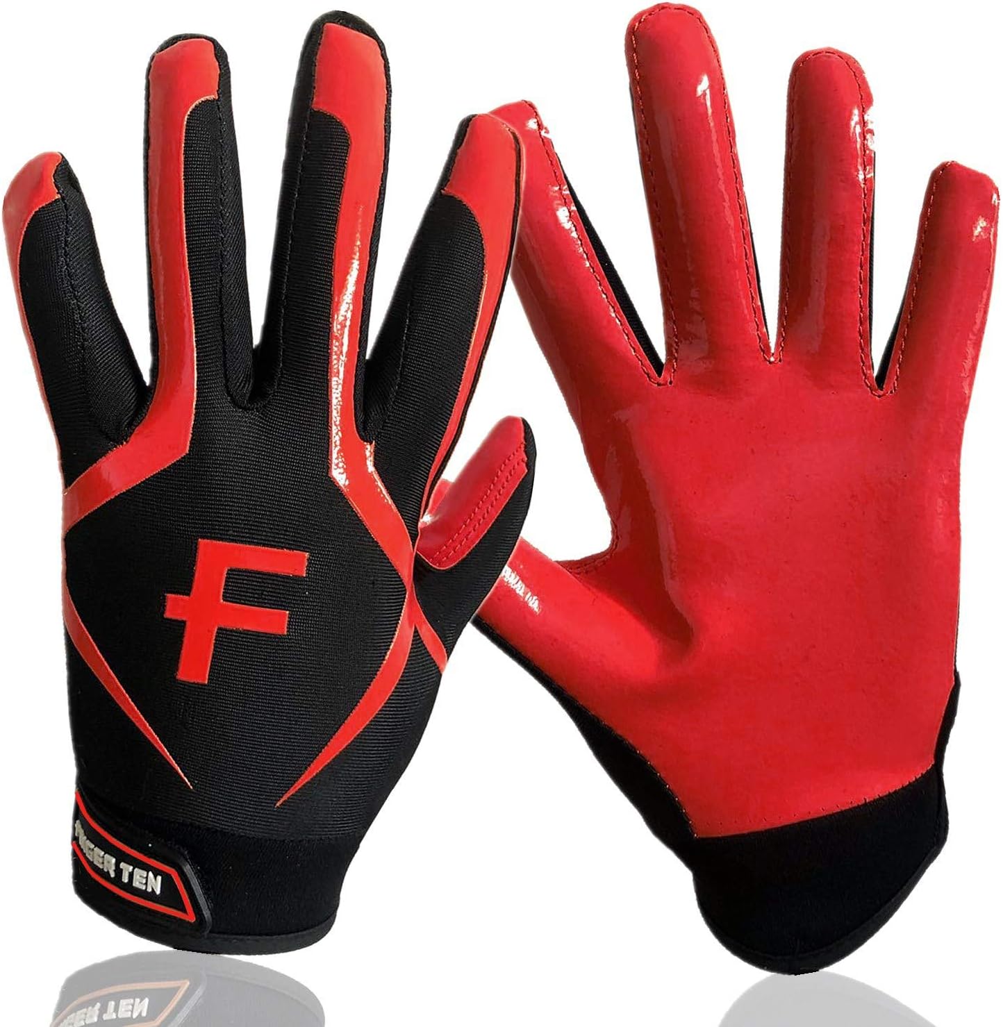 FINGER TEN American Football Gloves Youth Kids Ultra Tack Sticky Non-Slip Palm Receivers, Rugby Gloves for Boys Girls Flexible Stretch Protection Waterproof Professional Fit Children Age 5-14