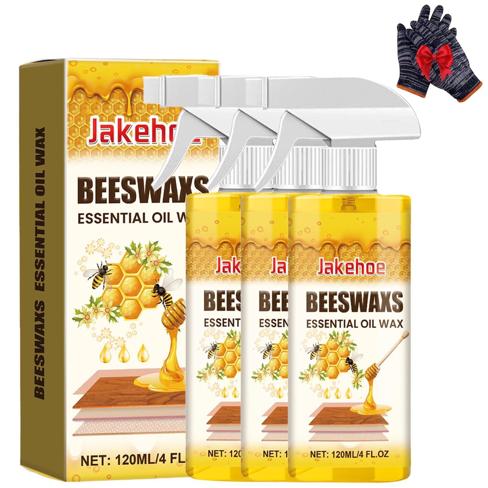Spray Pulidor de Madera con Cera de Abeja, 120/355ml Cera Natural para Muebles y Limpiador, Spray Multiusos para Armarios, Mesas y Suelos de Madera (3 Pcs - C,335 ml)