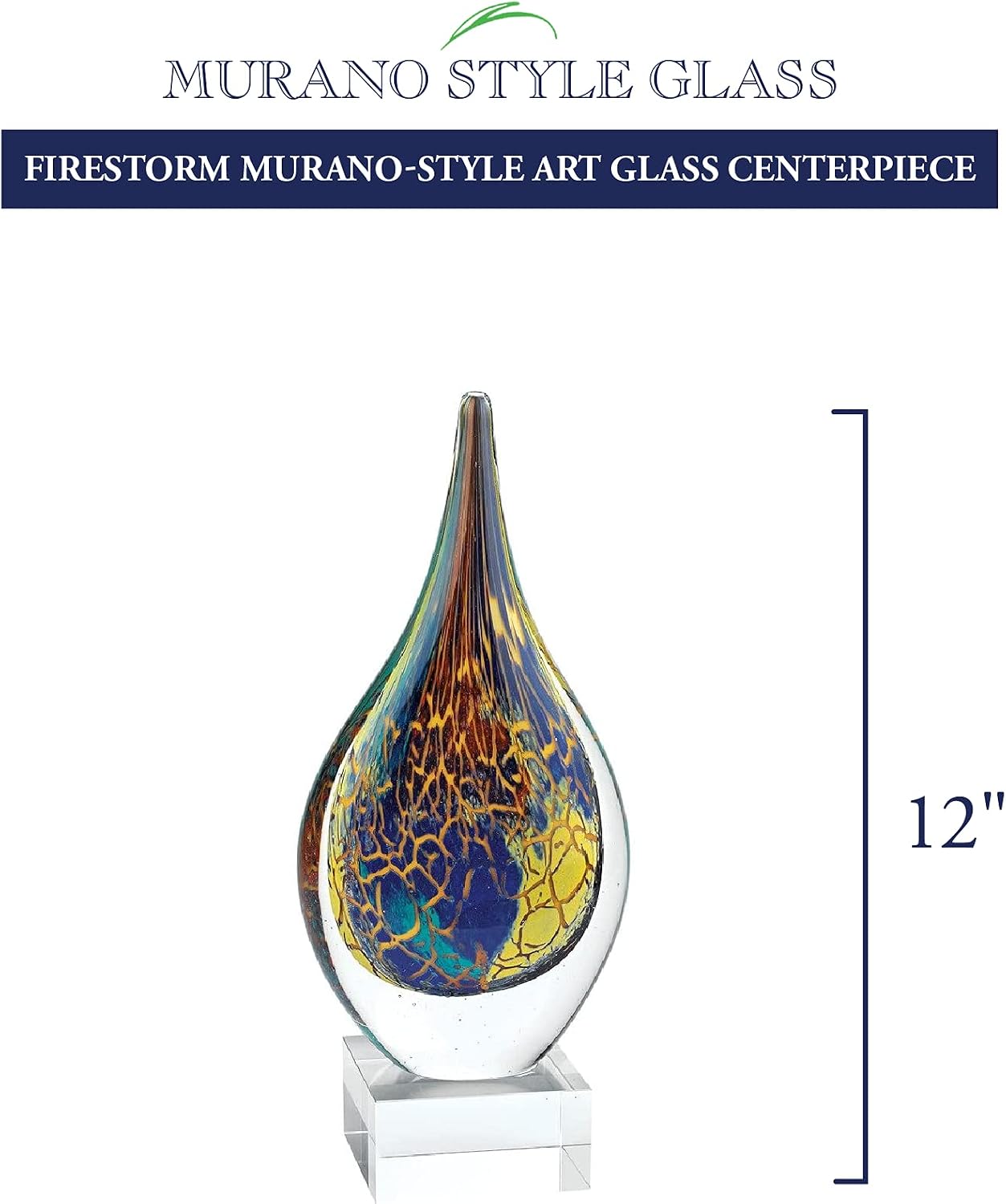 Badash Firestorm Murano-Style Art Glass Teardrop Sculpture Decor, 12 Inch image 3