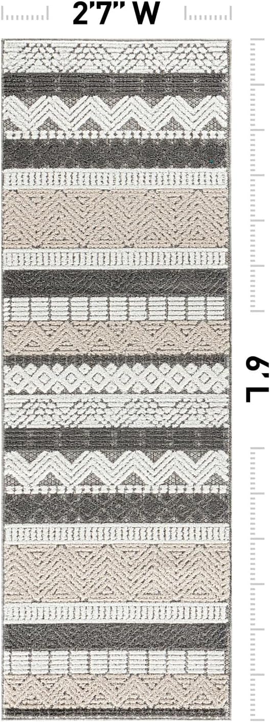 Rugshop Gray Marbella Boho Indoor/Outdoor Runner Rug for Deck,Porch,Hallway, Entryway and Kitchen 2'7" x 6'