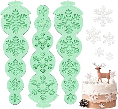 KALAIEN Snowflake Silicone Mold,3Pcs Christmas Snowflake Fondant Mold