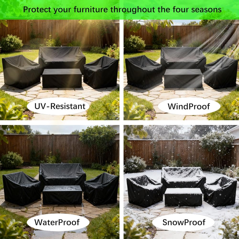 420D Patio Furniture Covers 4 Piece Set, Waterproof & UV Resistant Outdoor Furniture Covers for Loveseat, Chair & Table, Windproof Dustproof Cover for Garden Homeowners & Patio Lovers (Black)