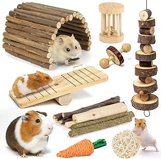 Sofier Hamster Toys Guinea Pig Toys Hamster Accessories Natural Chews for Teeth Rabbit Bunny Rat Chinchilla Wood Hamster Hideout Apple Wood Timothy Hay Sticks