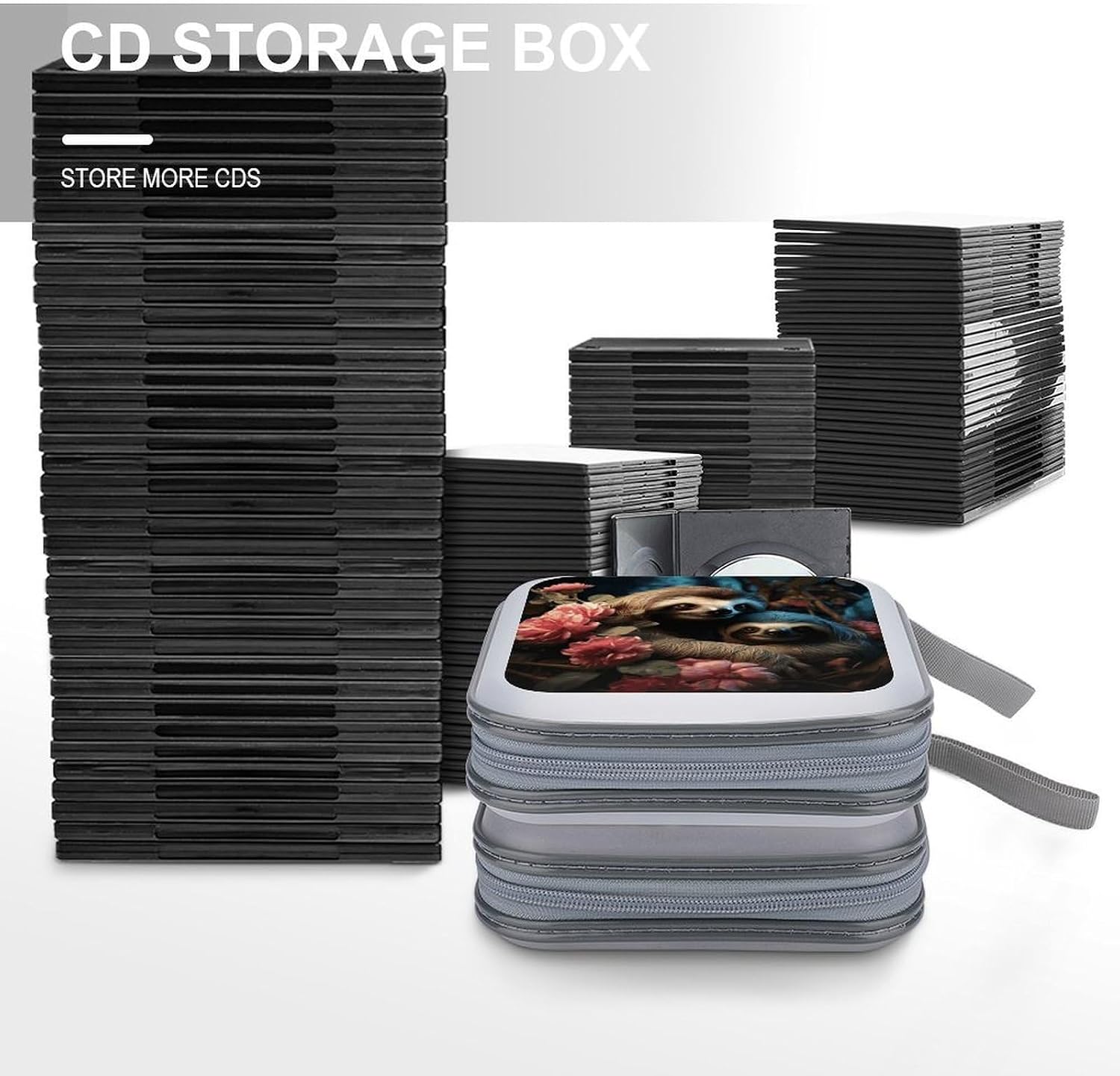 A Sloth And A Baby Sloth CD Case with Hand Strap Lightweight DVD Wallet Holder 40 Capacity CD/DVD Case Wallet Protective CD Wallet CD/DVD Portable Storage Binder for Car Home Office