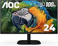 AOC Monitor IPS sem moldura 24B2H2 de 24 polegadas, FHD 1920 x 1080, 100Hz, 106% sRGB, para casa e escritório, entrada HDMI e VGA, modo azul baixo, compatível com VESA, preto