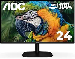 AOC Monitor IPS sem moldura 24B2H2 de 24 polegadas, FHD 1920 x 1080, 100Hz, 106% sRGB, para casa e escritório, entrada HDMI e VGA, modo azul baixo, compatível com VESA, preto